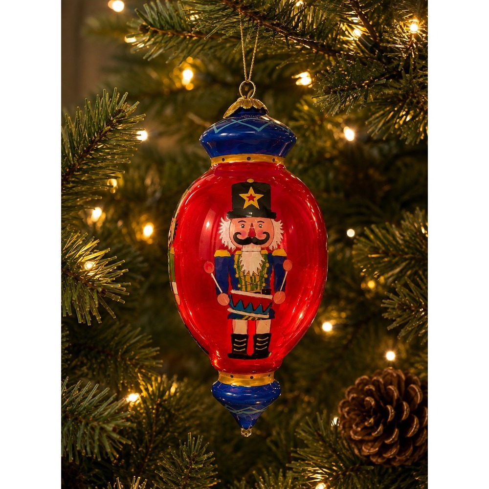 2014 Pier 1 Li Bien Inside Art Glass Nutcracker Christmas Ornament Hand Painted